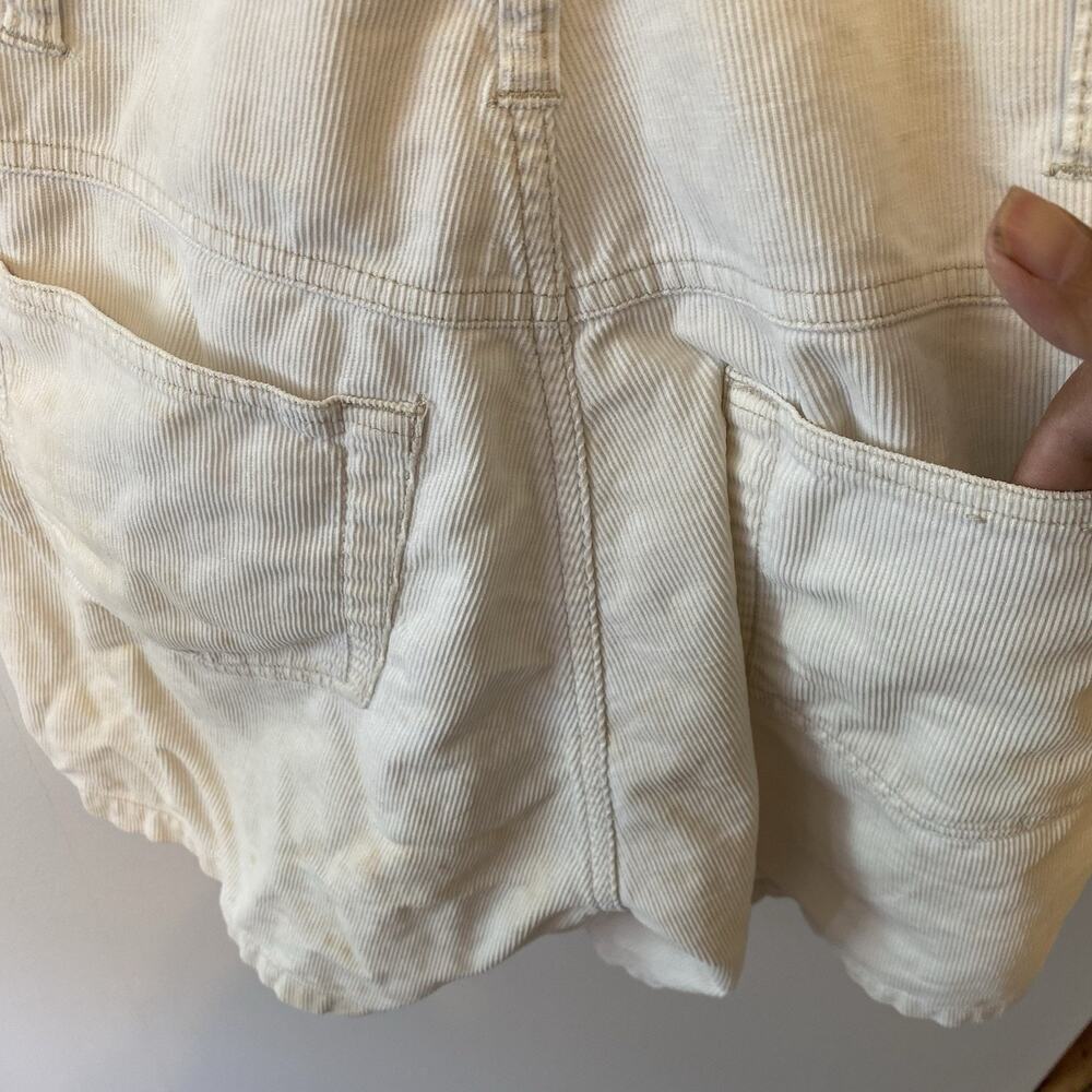 Vintage 90s SQZ Squeeze Women L Ivory Corduroy Overall Shorts Cotton Shortalls - Picture 7 of 10